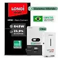 Gerador de Energia Solar Hibrido Luxpower com Bateria Laje Inclinação SGF 12,9KWP LONGI 645W ECO HIBRIDO 10KW 220V DC48V BAT. LITIO 14,3kWh