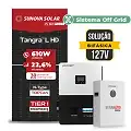 Gerador de Energia Solar Off Grid Interativo Luxpower Telhado Metálico Mini Trilho SGF 8,54KWP SUNOVA 610W SNA-BR 5KW AC 127 BIFASICO DC48V BAT. LITIO 5,12kWh