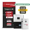 Gerador de Energia Solar Off Grid Interativo Luxpower Telhado Metálico Mini Trilho SGF 26,84KWP SUNOVA 610W SNA-BR 5KW AC TRIF. 220V DC48V BAT. LITIO 20,48kWh