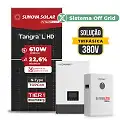 Gerador de Energia Solar Off Grid Interativo Luxpower Telhado Metálico Mini Trilho SGF 26,84KWP SUNOVA 610W WPV 5KW AC TRIF. 380V DC48V BAT. LITIO 20,48kWh