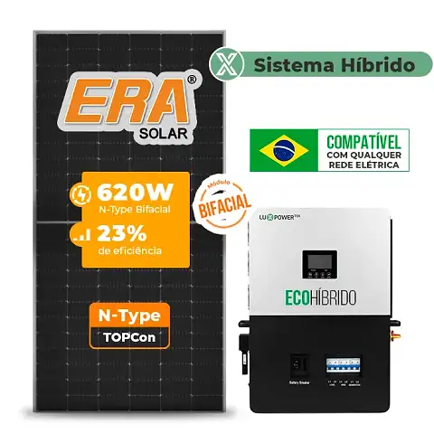 Gerador de Energia Solar Hibrido Luxpower sem Bateria Sem Estrutura SGF 7,44KWP ERA BIF 620W ECO HIBRIDO 5KW 220V DC48V SEM BATERIA