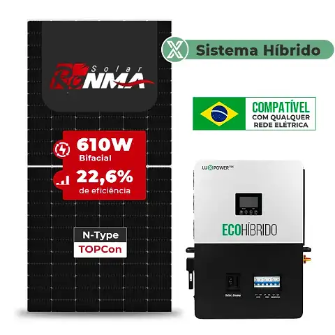 Gerador de Energia Solar Hibrido Luxpower sem Bateria Sem Estrutura SGF 7,32KWP RONMA 610W ECO HIBRIDO 5KW 220V DC48V SEM BATERIA