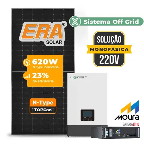 Gerador de Energia Solar Off Grid Interativo Luxpower Sem Estrutura SGF 9,92KWP ERA 620W WPV 5KW AC 220 MONO DC48V BAT. LITIO 4,8kWh