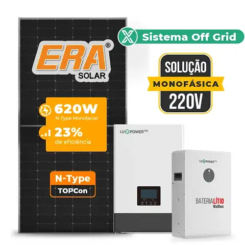 Gerador de Energia Solar Retrofit Luxpower Sem Estrutura SGF 1,24KWP ERA 620W WPV 5KW AC 220 MONO DC48V BAT. LITIO 5,12kWh
