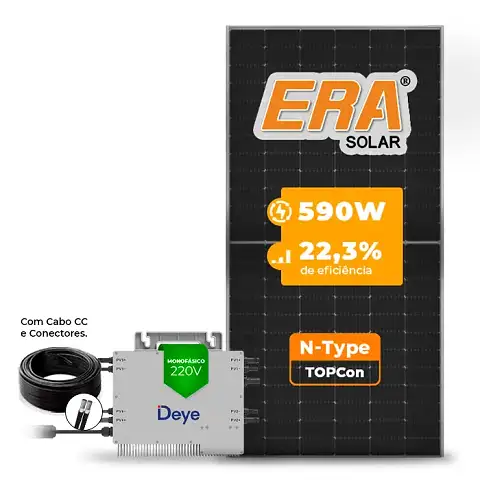 Gerador de Energia Solar Microinversor DEYE Telhado Metálico Mini Trilho SGF 9,44KWP ERA N-TYPE MONO 590W SUN 2.25KW 4MPPT MONO 220V