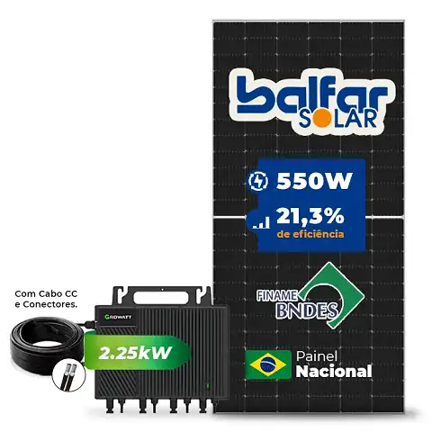 Gerador de Energia Solar Microinversor Growatt Laje Inclinação SGF 4,4KWP BALFAR FINAME 550W NEO 2.25KW 4MPPT MONO 220V COM CABO