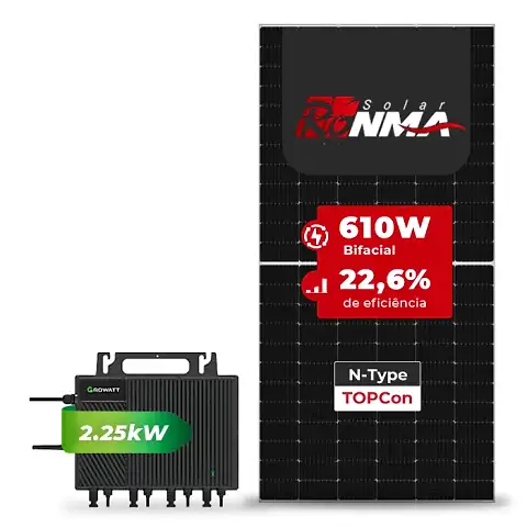 Gerador de Energia Solar Microinversor Growatt Laje Inclinação SGF 4,88KWP RONMA 610W BIFACIAL NEO 2.25KW 4MPPT MONO 220V