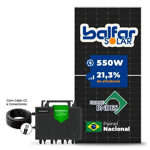 Gerador de Energia Solar Microinversor Growatt Laje Inclinação SGF 4,4KWP BALFAR FINAME 550W NEO 2KW 4MPPT MONO 220V COM CABO
