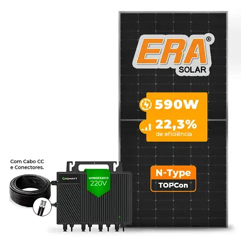 Gerador de Energia Solar Microinversor Growatt Telhado Metálico Mini Trilho SGF 11,8KWP ERA N-TYPE MONO 590W NEO 2KW 4MPPT MONO 220V COM CABO 