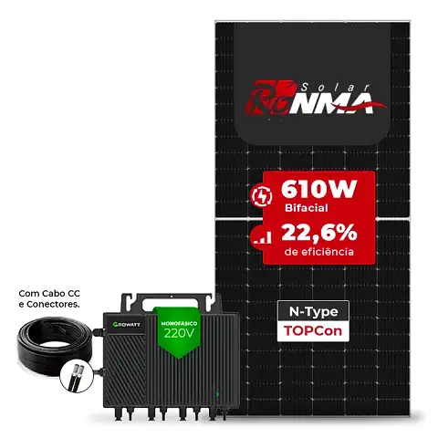 Gerador de Energia Solar Microinversor Growatt Laje Inclinação SGF 2,44KWP RONMA 610W BIFACIAL NEO 2KW 4MPPT MONO 220V COM CABO