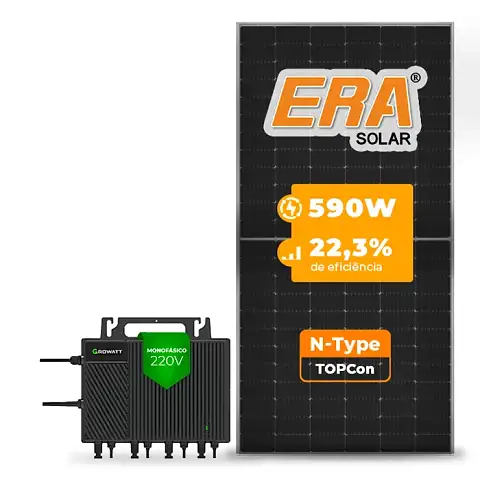 Gerador de Energia Solar Microinversor Growatt Telhado Metálico Mini Trilho SGF 21,24KWP ERA N-TYPE MONO 590W NEO 2KW 4MPPT MONO 220V