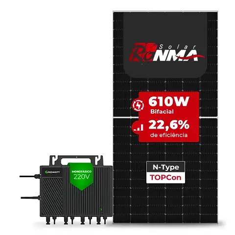 Gerador de Energia Solar Microinversor Growatt Laje Inclinação SGF 7,32KWP RONMA 610W BIFACIAL NEO 2KW 4MPPT MONO 220V