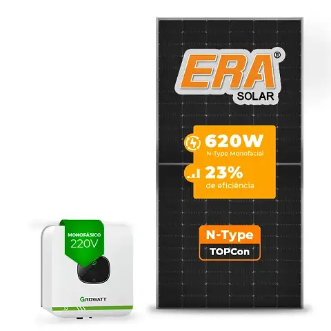 Gerador de Energia Solar On Grid Growatt Telhado Metálico Mini Trilho SGF 3,72KWP ERA N-TYPE MONO 620W MIC X2 3KW 1MPPT MONO 220V