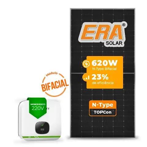 Gerador de Energia Solar On Grid Growatt Solo Mesa 8 Painéis SGF 4,96KWP ERA BIFACIAL 620W MIN X2 5KW 2MPPT MONO 220V