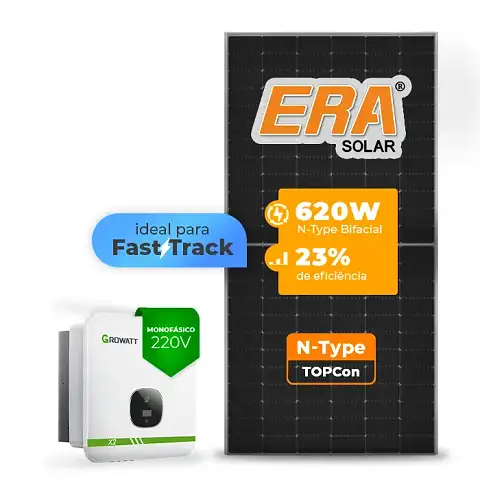 Gerador de Energia Solar On Grid Growatt Solo Mesa 8 Painéis SGF 9,92KWP ERA N-TYPE MONO 620W MIN X2 7.5KW 2MPPT FAST TRACK MONO 220V