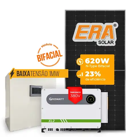 Gerador de Energia Solar Mercado Livre Growatt Baixa Tensão Sem Estrutura SGF 1078,80KWP ERA BIFACIAL 620W MAX 75KW 7MPPT TRIF 380V