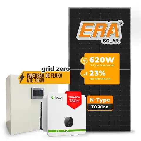 Gerador de Energia Solar Inversão de Fluxo Growatt Sem Estrutura SGF 54,56KWP ERA N-TYPE MONO 620W MID X2 50KW 4MPPT TRIF 380V
