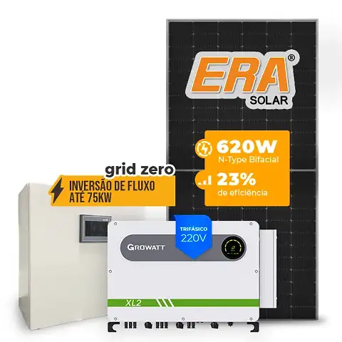 Gerador de Energia Solar Inversão de Fluxo Growatt Sem Estrutura SGF 71,92KWP ERA N-TYPE MONO 620W MAX XL2 50KW 8MPPT TRIF 220V