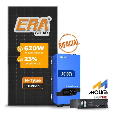 Gerador de Energia Solar Retrofit Must Sem Estrutura SGF 1,24KWP ERA BIF 620W PV29 LHP 5KW AC120V DC48V BAT. LITIO 4.8KWH 100A