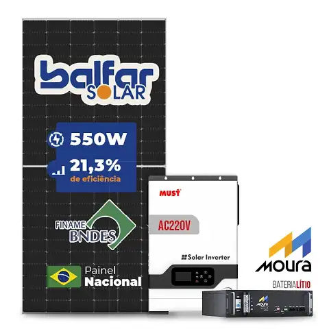 Gerador de Energia Solar Off Grid Interativo Must Telhado Cerâmico Gancho SGF 6,6KWP FINAME 550W PV29 HP 5KW AC220V DC48V BAT. LITIO 4.8KWH 100A