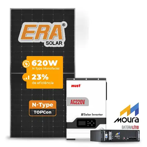 Gerador de Energia Solar Off Grid Interativo Must Laje Inclinação SGF 4,96KWP ERA 620W PV29 HP 5KW AC220V DC48V BAT. LITIO 4.8KWH 100A