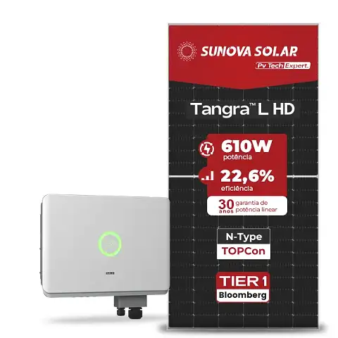 Gerador de Energia Solar On Grid SAJ Telhado Metálico Mini Trilho SGF 31,72KWP SUNOVA N-TYPE MONO 610W SAJ T2 25KW 2MPPT TRIF 380V