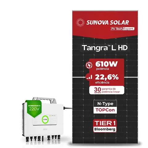 Gerador de Energia Solar Microinversor SAJ Telhado Metálico Mini Trilho SGF 15,86KWP SUNOVA N-TYPE MONO 610W M2 2.25KW 4MPPT MONO 220V