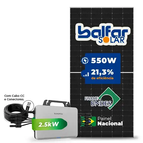 Gerador de Energia Solar Microinversor Sungrow Sem Estrutura SGF 2,2KWP BALFAR FINAME 550W S2500S-L 2.5KW 4MPPT MONO 220V COM CABO