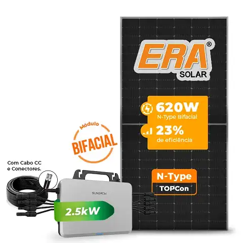 Gerador de Energia Solar Microinversor Sungrow Sem Estrutura SGF 7,44KWP ERA BIFACIAL 620W S2500S-L 2.5KW 4MPPT MONO 220V COM CABO