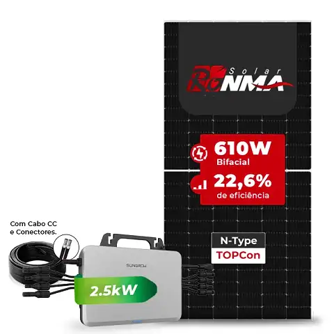 Gerador de Energia Solar Microinversor Sungrow Sem Estrutura SGF 9,76KWP RONMA 610W BIFACIAL S2500S-L 2.5KW 4MPPT MONO 220V COM CABO