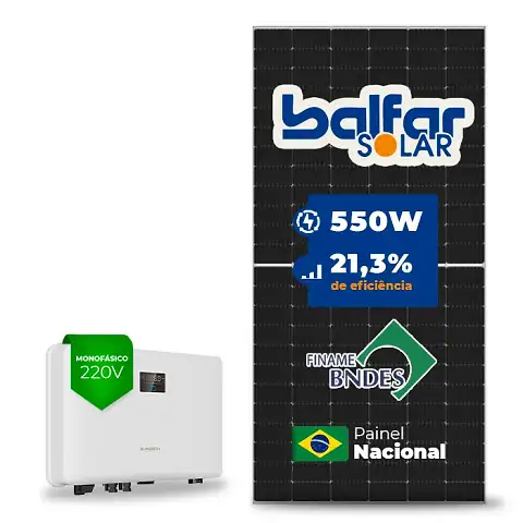 Gerador de Energia Solar On Grid Sungrow Laje Inclinação SGF 4,40KWP BALFAR FINAME 550W SG RS-L 5KW 2MPPT MONO 220V