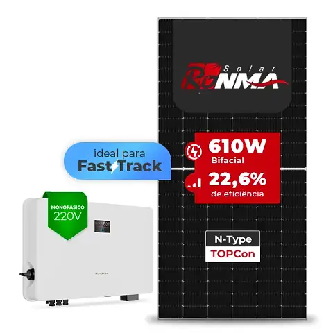 Gerador de Energia Solar On Grid Sungrow Solo Mesa 8 Painéis SGF 6,10KWP RONMA 610W BIFACIAL SG RS-L 7.5KW 2MPPT FAST TRACK MONO 220V