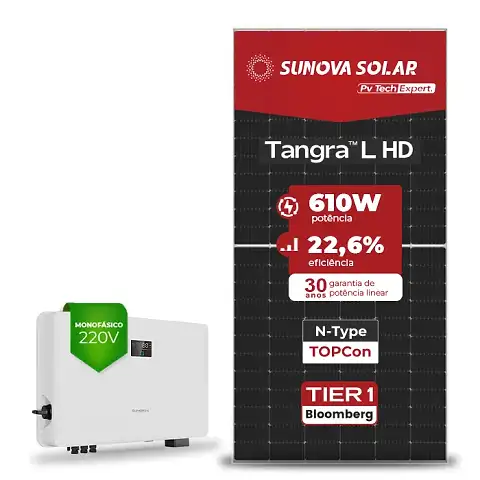 Gerador de Energia Solar On Grid Sungrow Solo Mesa 8 Painéis SGF 9,15KWP SUNOVA N-TYPE MONO 610W SG RS-L 8KW 2MPPT MONO 220V