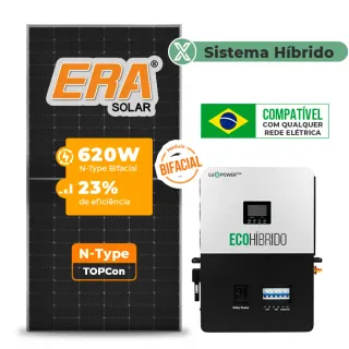 Gerador de Energia Solar Hibrido Luxpower sem Bateria Telhado Fibro Parafuso Madeira SGF 7,44KWP ERA BIF 620W ECO HIBRIDO 5KW 220V DC48V SEM BATERIA
