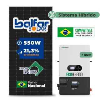 Gerador de Energia Solar Hibrido Luxpower sem Bateria Telhado Fibro Parafuso Madeira SGF 11KWP FINAME 550W ECO HIBRIDO 10KW 220V DC48V SEM BATERIA