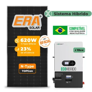 Gerador de Energia Solar Hibrido Luxpower sem Bateria Telhado Fibro Parafuso Madeira SGF 12,4KWP ERA BIF 620W ECO HIBRIDO 10KW 220V DC48V SEM BATERIA
