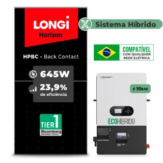 Gerador de Energia Solar Hibrido Luxpower sem Bateria Telhado Fibro Parafuso Madeira SGF 12,9KWP LONGI 645W ECO HIBRIDO 10KW 220V DC48V SEM BATERIA