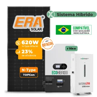 Gerador de Energia Solar Hibrido Luxpower com Bateria Laje Inclinação SGF 12,4KWP ERA BIF 620W ECO HIBRIDO 10KW 220V DC48V BAT. LITIO 14,3kWh