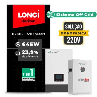 Gerador de Energia Solar Retrofit Luxpower Sem Estrutura SGF 1,29KWP LONGI 645W HPBC WPV 5KW AC 220 MONO DC48V