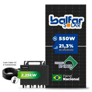 Gerador de Energia Solar Microinversor Growatt Laje Inclinação SGF 2,2KWP BALFAR FINAME 550W NEO 2.25KW 4MPPT MONO 220V COM CABO