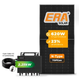Gerador de Energia Solar Microinversor Growatt Laje Inclinação SGF 2,48KWP ERA N-TYPE MONO 620W NEO 2.25KW 4MPPT MONO 220V COM CABO