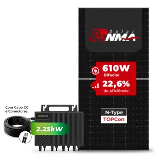 Gerador de Energia Solar Microinversor Growatt Laje Inclinação SGF 2,44KWP RONMA 610W BIFACIAL NEO 2.25KW 4MPPT MONO 220V COM CABO