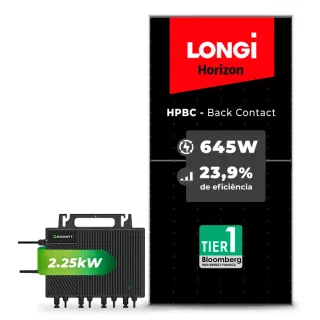 Gerador de Energia Solar Microinversor Growatt Laje Inclinação SGF 2,58KWP LONGI 645W HPBC NEO 2.25KW 4MPPT MONO 220V