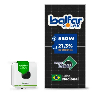 Gerador de Energia Solar On Grid Growatt Sem Estrutura SGF 2,75KWP BALFAR FINAME 550W MIC X2 3KW 1MPPT MONO 220V