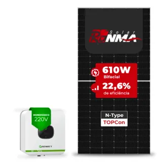 Gerador de Energia Solar On Grid Growatt Sem Estrutura SGF 3,05KWP RONMA 610W BIFACIAL MIC X2 3KW 1MPPT MONO 220V