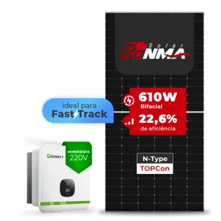 Gerador de Energia Solar On Grid Growatt Solo Mesa 8 Painéis SGF 6,10KWP RONMA 610W BIFACIAL MIN X2 7.5KW 2MPPT FAST TRACK MONO 220V