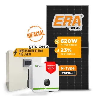 Gerador de Energia Solar Inversão de Fluxo Growatt Sem Estrutura SGF 54,56KWP ERA BIFACIAL 620W MID X2 50KW 4MPPT TRIF 380V