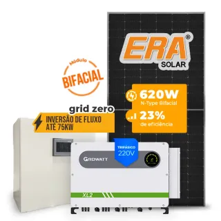 Gerador de Energia Solar Inversão de Fluxo Growatt Sem Estrutura SGF 52,08KWP ERA BIFACIAL 620W MAX XL2 50KW 8MPPT TRIF 220V