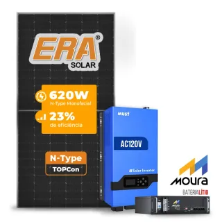 Gerador de Energia Solar Retrofit Must Sem Estrutura SGF 1,24KWP ERA 620W PV29 LHP 5KW AC120V DC48V BAT. LITIO 4.8KWH 100A