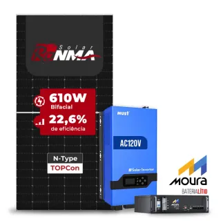 Gerador de Energia Solar Retrofit Must Sem Estrutura SGF 1,22KWP RONMA 610W PV29 LHP 5KW AC120V DC48V BAT. LITIO 4.8KWH 100A